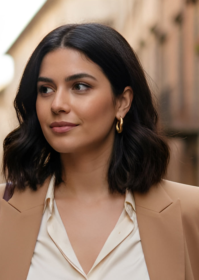 18K GOLD PLATED OVAL HOOP EARRING