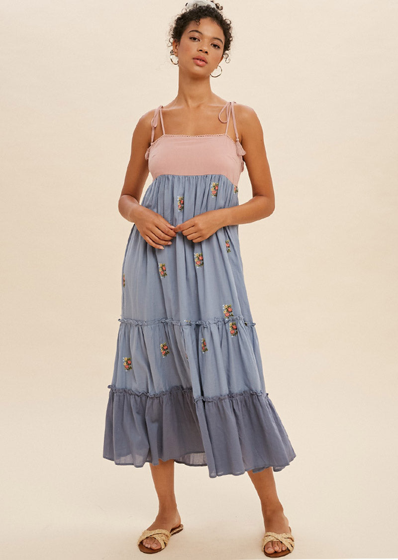 VIVIAN COLOR BLOCK DRESS Denim / Small