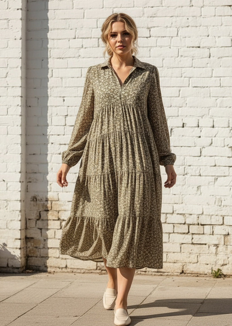 OLIVE FLORAL LONG DRESS