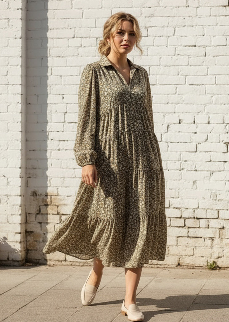 OLIVE FLORAL LONG DRESS