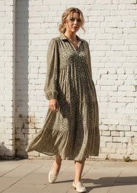 OLIVE FLORAL LONG DRESS