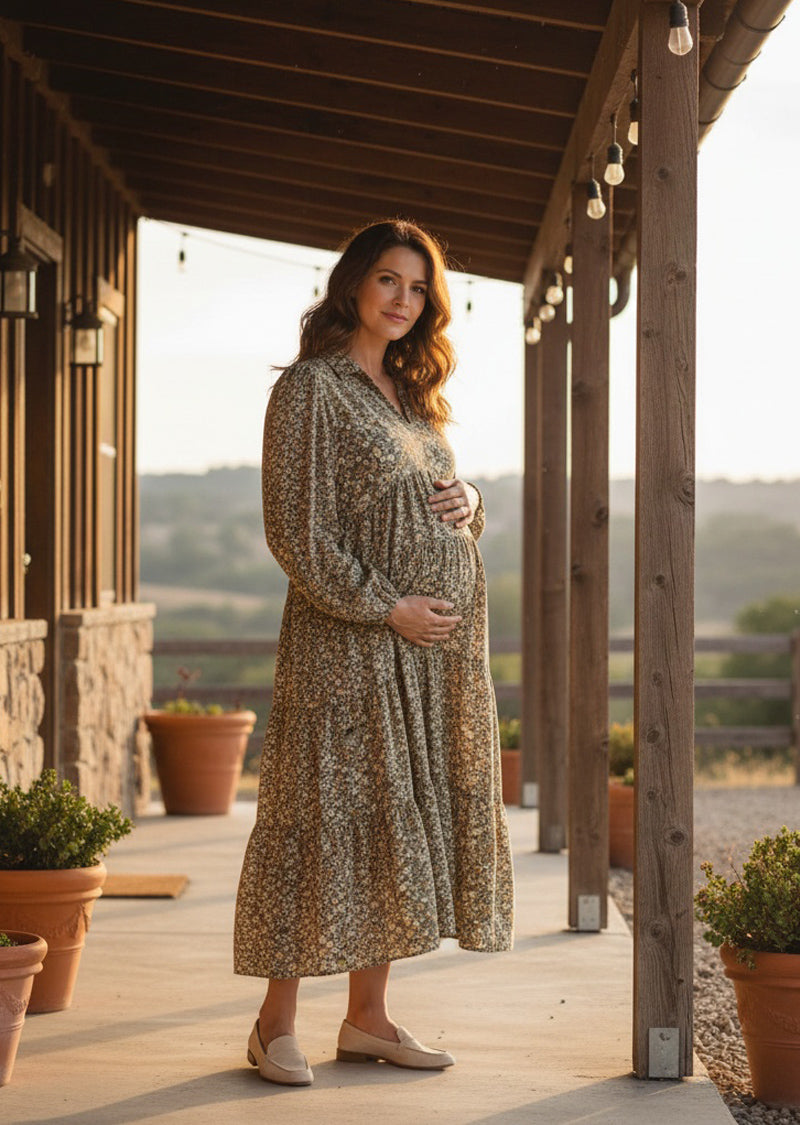 OLIVE FLORAL LONG DRESS