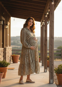 OLIVE FLORAL LONG DRESS