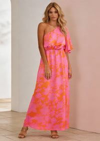 CARLY ONE SHOULDER POPPY DRESS - WEDDING GUEST DRESS