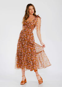 ROSE SHOULDER TIE FLORAL DRESS