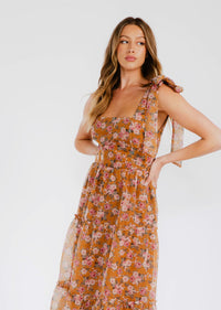 ROSE SHOULDER TIE FLORAL DRESS