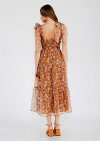 ROSE SHOULDER TIE FLORAL DRESS