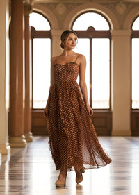 EMBROIDERED FLOWER MAXI DRESS - ELEGANT AND SEXY PROM DRESS, PARTY GUEST DRESS Medium / Brown EMBROIDERED FLOWER MAXI DRESS - ELEGANT AND SEXY PROM DRESS, PARTY GUEST DRESS Medium / Brown