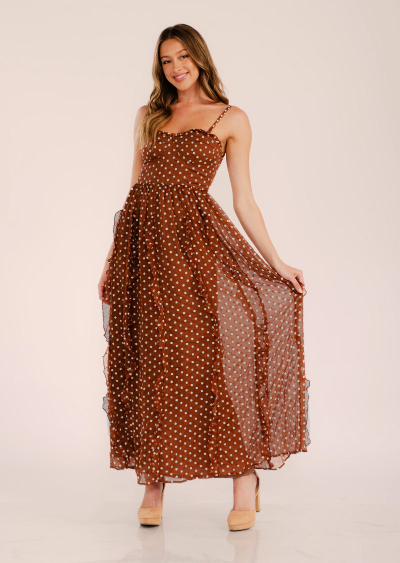 EMBROIDERED FLOWER MAXI DRESS - ELEGANT AND SEXY PROM DRESS, PARTY GUEST DRESS Large / Brown EMBROIDERED FLOWER MAXI DRESS - ELEGANT AND SEXY PROM DRESS, PARTY GUEST DRESS Large / Brown