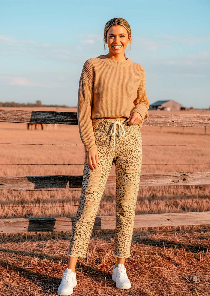 NATASHA LEOPARD RIPPED PANTS