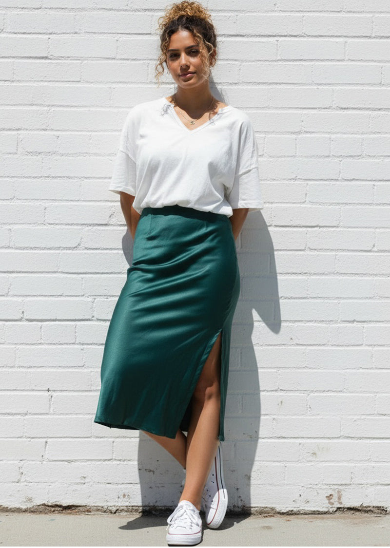 STELLA SATIN MIDI SKIRT