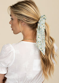 LEAH FLORAL SCARF PONY HAIR TIE