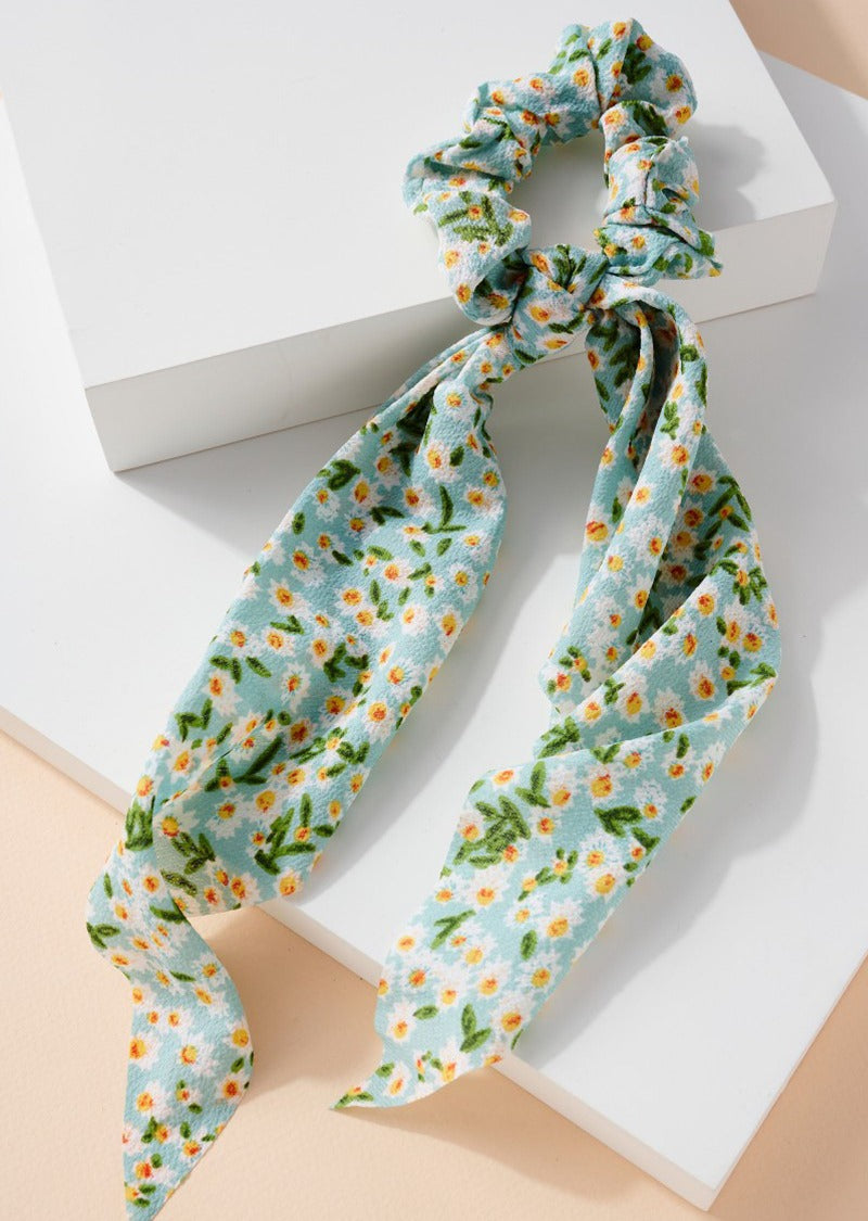 LEAH FLORAL SCARF PONY HAIR TIE