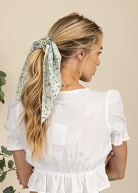 LEAH FLORAL SCARF PONY HAIR TIE