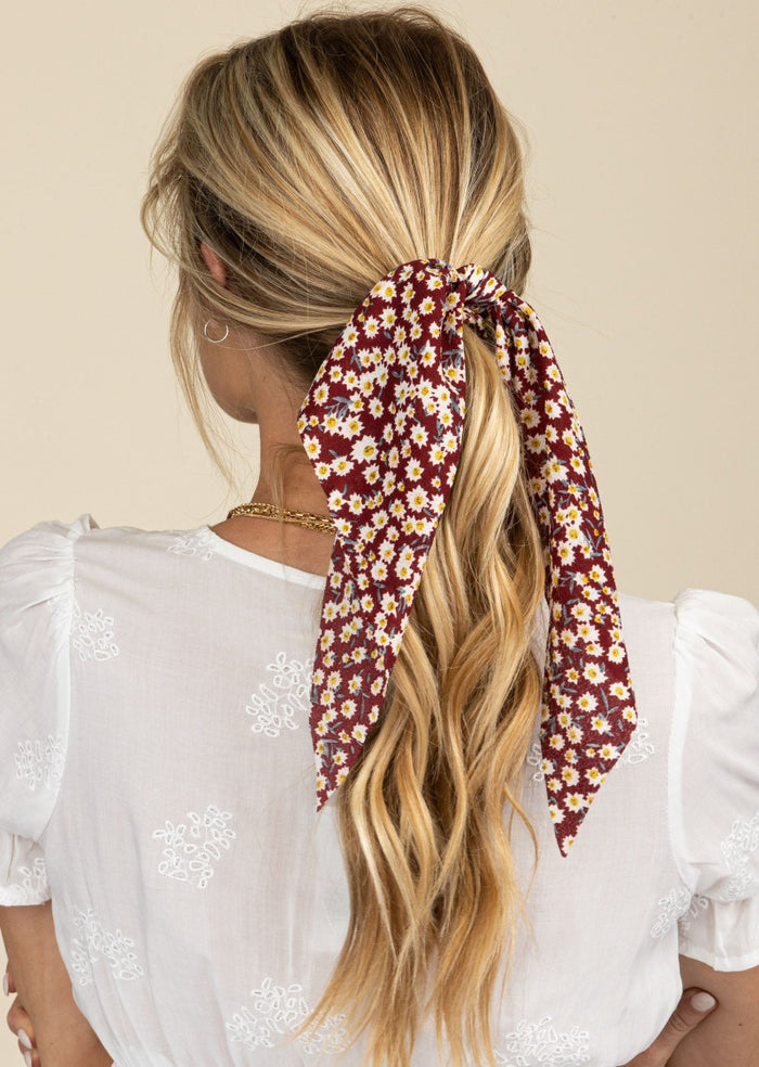 LEAH FLORAL SCARF PONY HAIR TIE