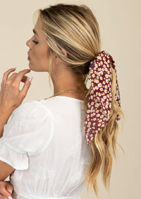 LEAH FLORAL SCARF PONY HAIR TIE