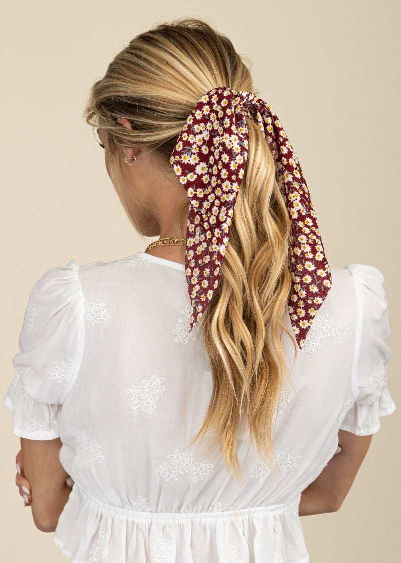 LEAH FLORAL SCARF PONY HAIR TIE