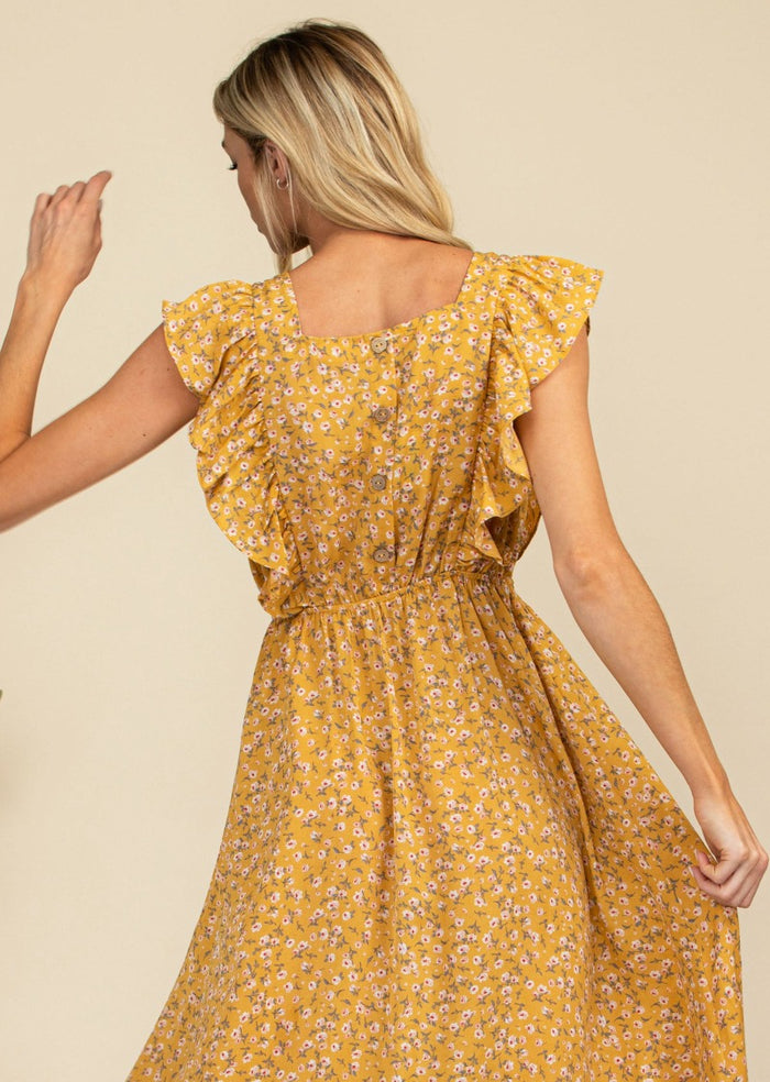 JAMIE RUFFLED FLORAL MIDI DRESS