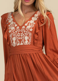 TINA EMBROIDERY RUFFLED DRESS