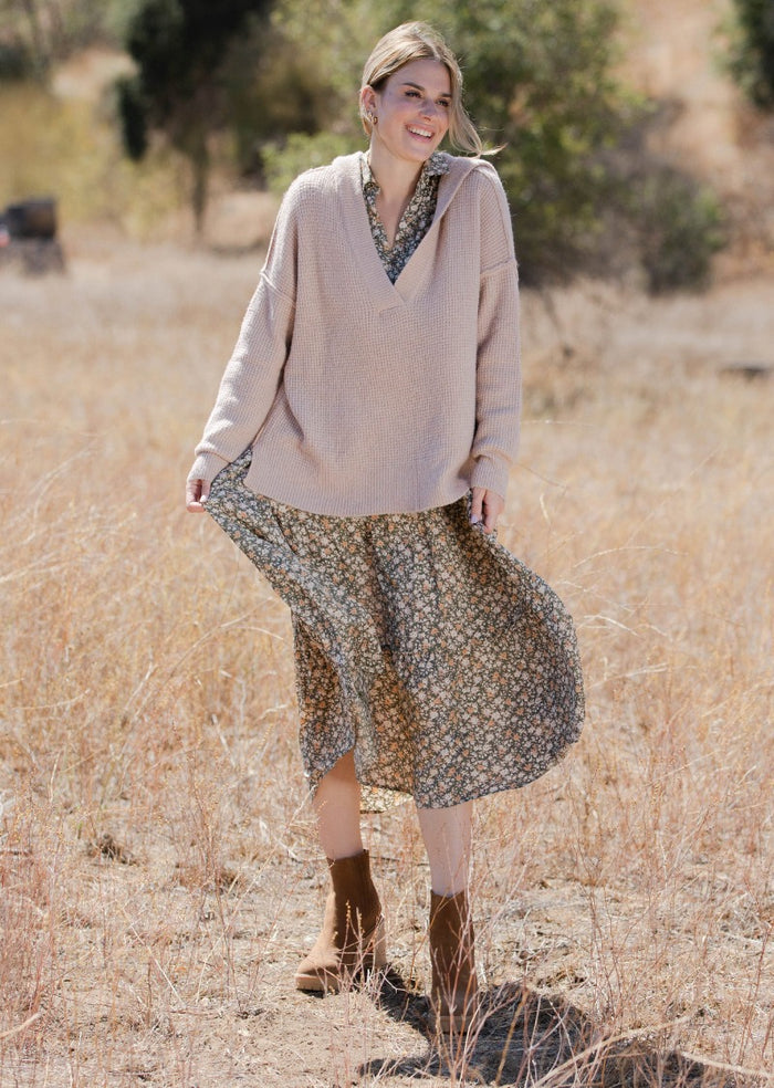 OLIVE FLORAL LONG DRESS