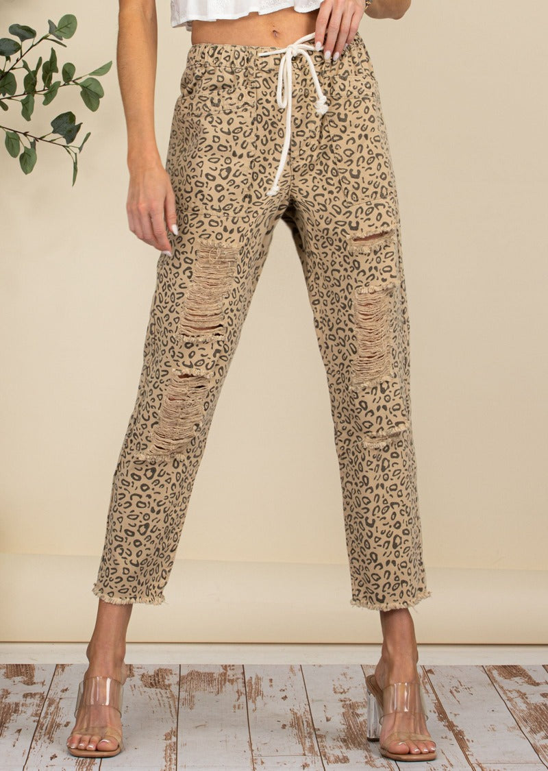 NATASHA LEOPARD RIPPED PANTS