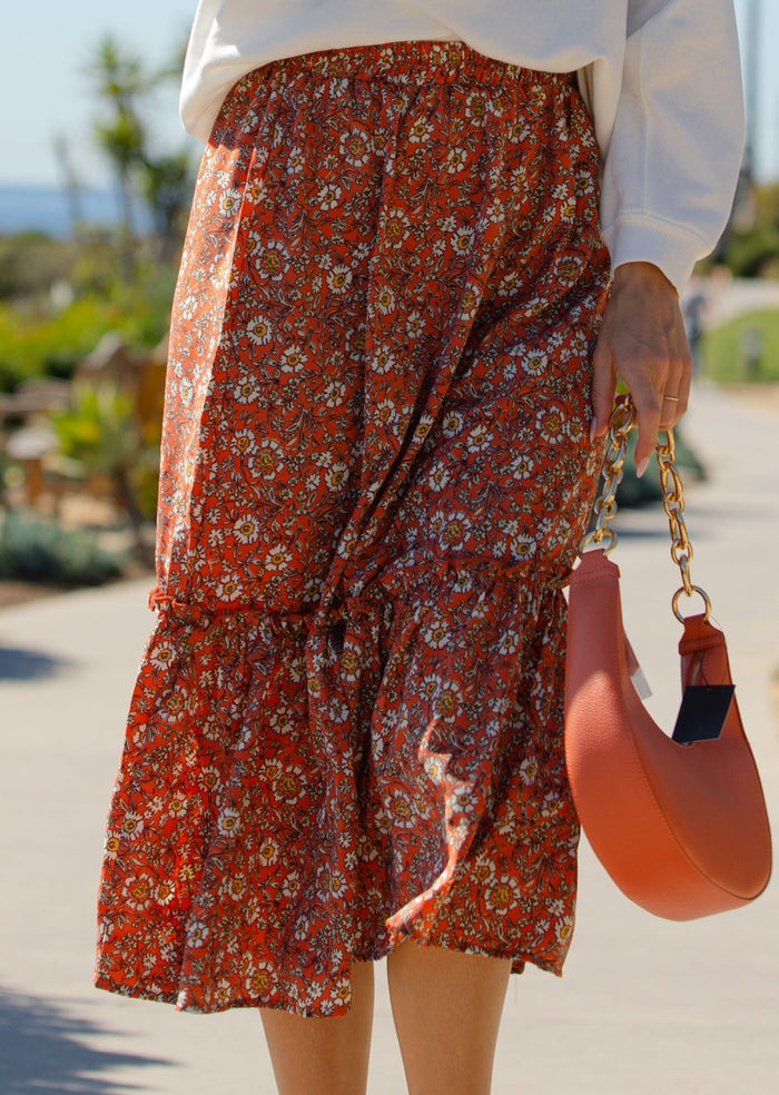 CLARA RUFFLED FLORAL MIDI SKIRT