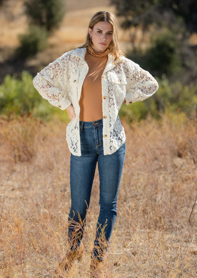 BRIANNA LACE BUTTON DOWN SHIRT