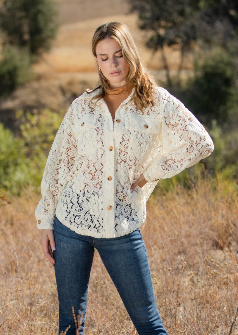 BRIANNA LACE BUTTON DOWN SHIRT