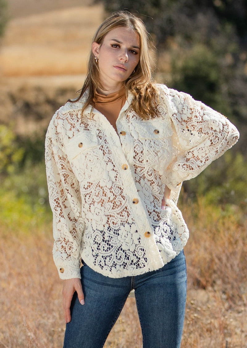 BRIANNA LACE BUTTON DOWN SHIRT