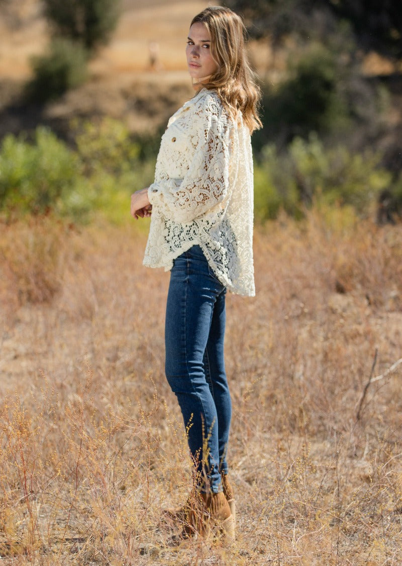 BRIANNA LACE BUTTON DOWN SHIRT