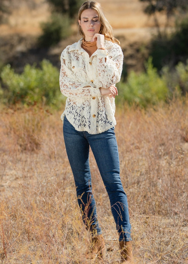 BRIANNA LACE BUTTON DOWN SHIRT