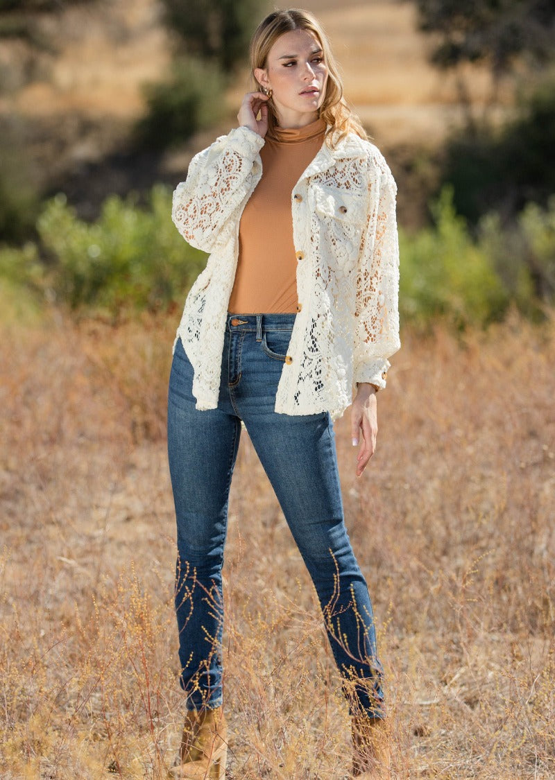 BRIANNA LACE BUTTON DOWN SHIRT