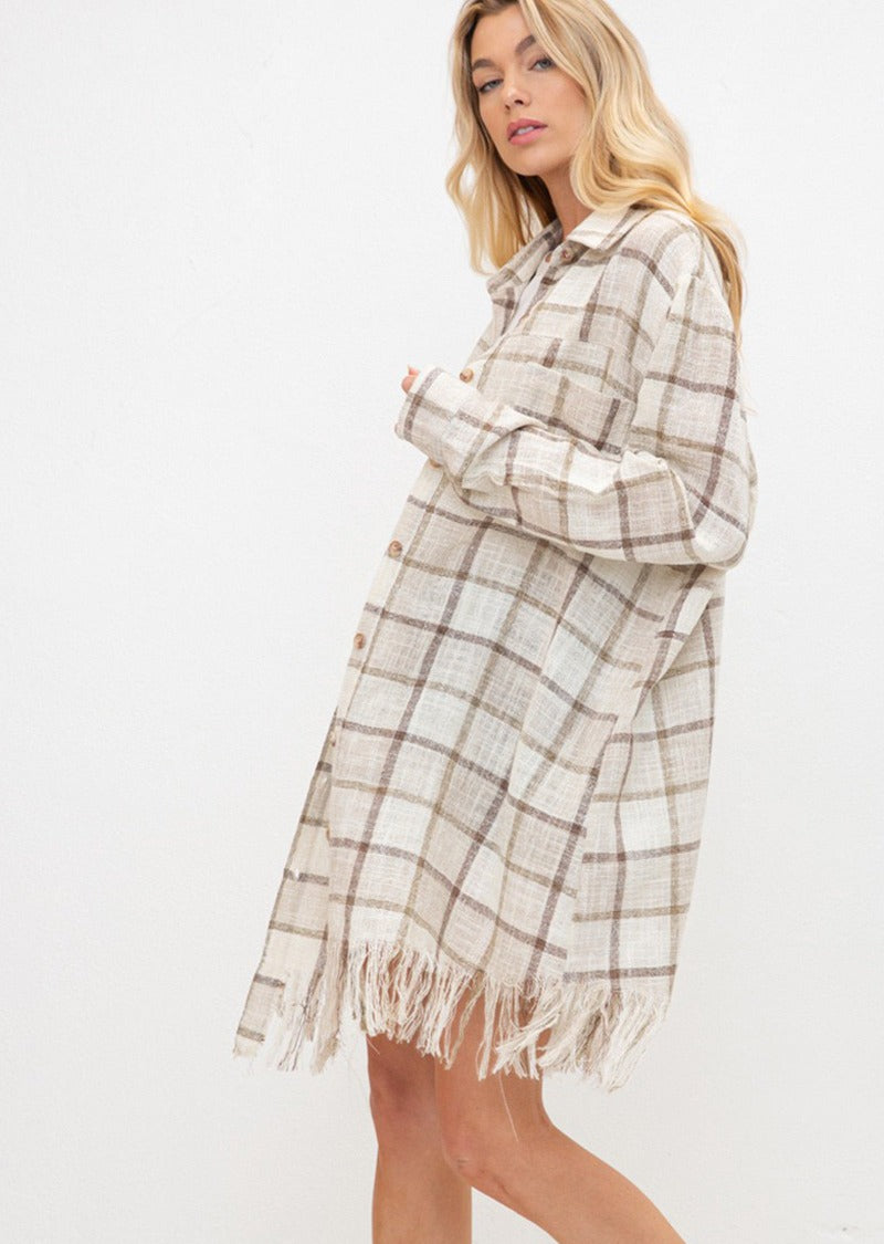 OLIVIA FRAYED PLAID BUTTONDOWN