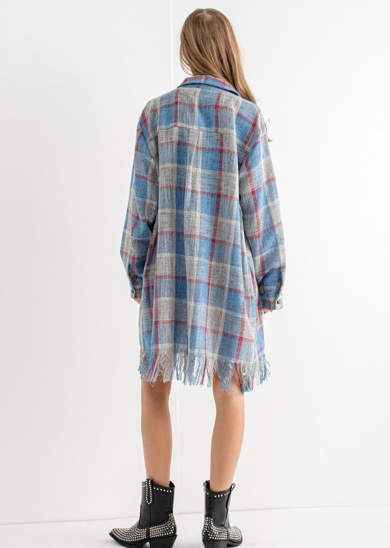 OLIVIA FRAYED PLAID BUTTONDOWN