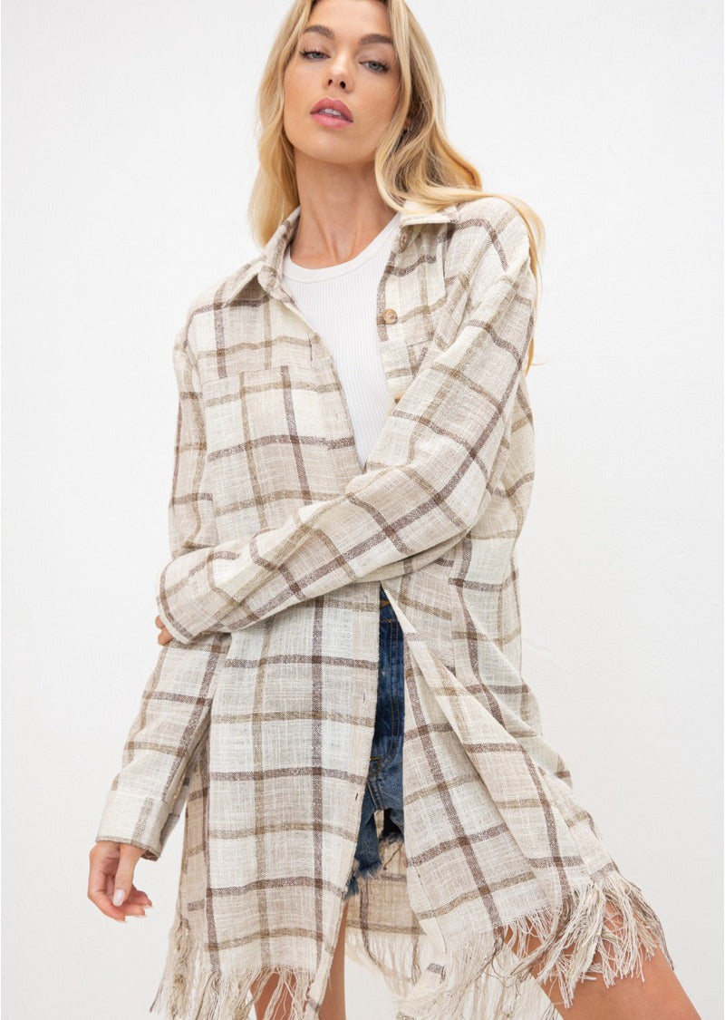 OLIVIA FRAYED PLAID BUTTONDOWN