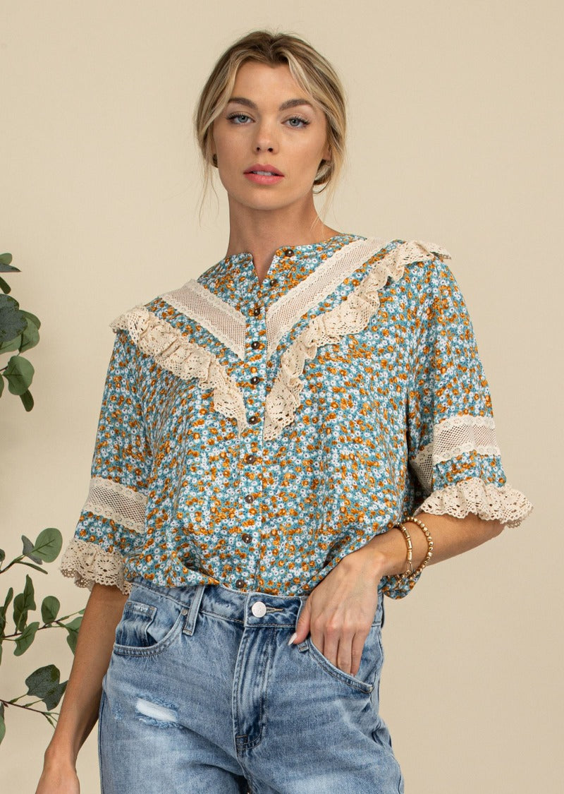 BLAIR FLORAL BUTTON DOWN BLOUSE