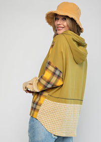 BLARE PLAID MIX HOODIE TOP